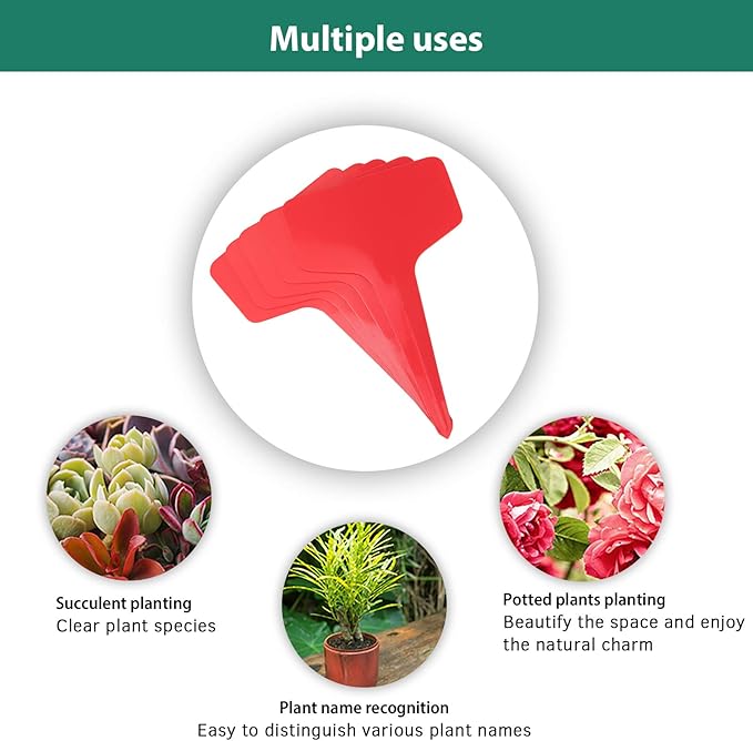KINGLAKE Red Plant Labels,100 Pcs 6 x10cm Plastic Plant T-Type Tags Nursery Garden Labels