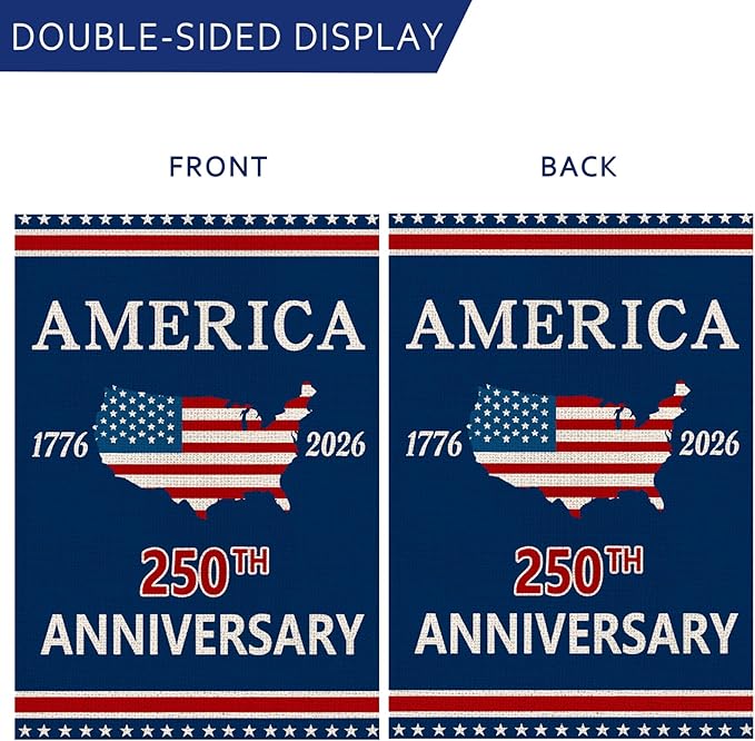 250 Anniversary Usa Garden Flags for Outside, 250 Anniversary USA Flag with Map Design, 1776-2026 Patriotic 4th of July Decorations Yard Sign Double-Sided Waterproof Flag 12x18 Inch 250 Year American Flag