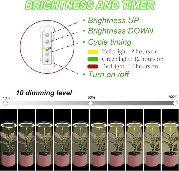 yadoker Plant Grow Light,LED Growing Light Full Spectrum for Indoor Plants,Aluminum Black Plant Lights,Height Adjustable, Automatic Timer, 5V Low Safe Voltage