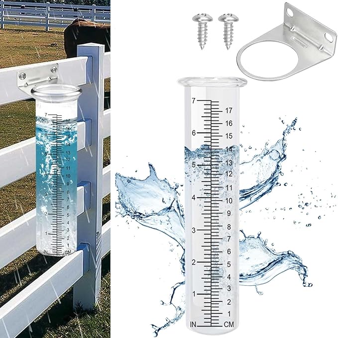 7" Capacity Rain Gauge Outdoor with Stainless Steel Mounting Rack Holder, Wall Mount Hanging Rain Measure Gauge for Yard,Post Mount Rain Gauge Large Rain Gauge Outdoor for Home Yard Garden