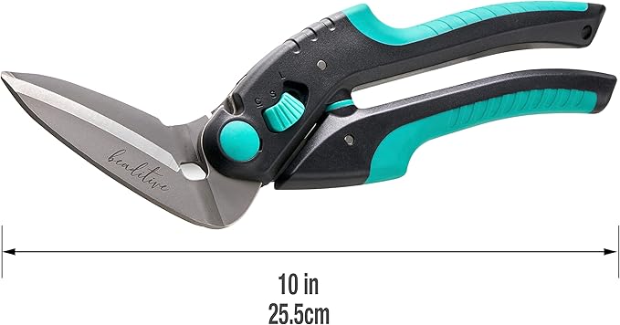 Beaditive Heavy Duty Multipurpose Angled Craft Scissors 10" - Japanese Stainless Steel, Serrated Blade - Industrial Shears for Thick Fabrics, Leather, Cardboard, Carpets, Artificial Grass
