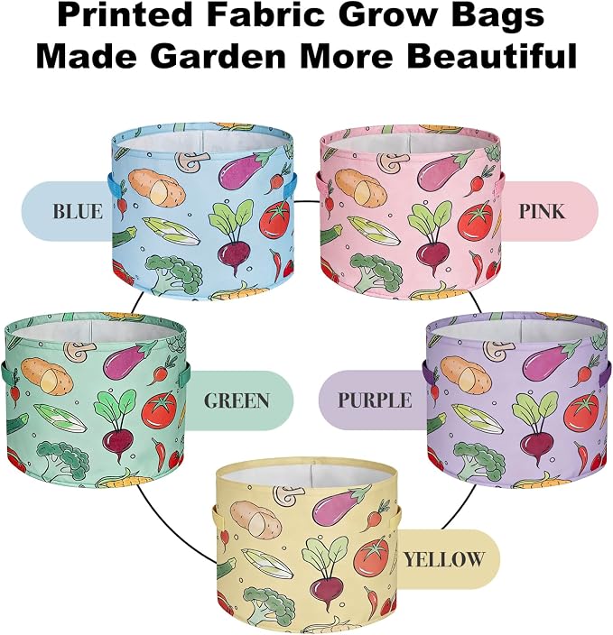 10 Gallon Grow Bags, Colorful Printed Plant Grow Bags, Fabric Planters Garden Bgas Garden Pots, Double-Layer Fabric Design, Dirty-Proof