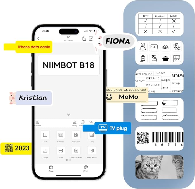 NIIMBOT Thermal Transfer Cable Labels 0.49" x 4.29", Only for N1(B18) Label Maker, PET Material, Waterproof and High-Temperature Resistance, Long Storage Time, 1 Roll of 60, Blue