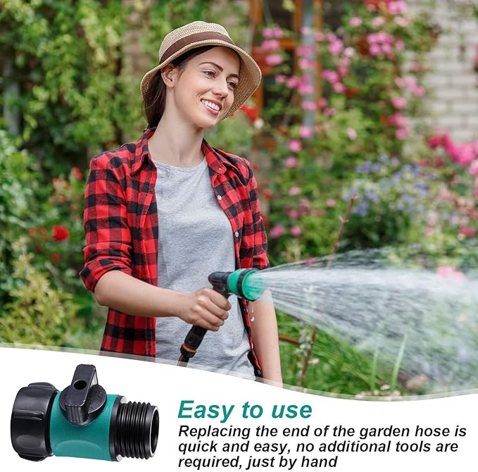 Hotop 6 Pcs Garden Hose Shut off Valve Plastic Connect Water Hose Turn off Valve with Anti Leak Standard 3/4 Inch Thread and Rubber Gaskets (Green)