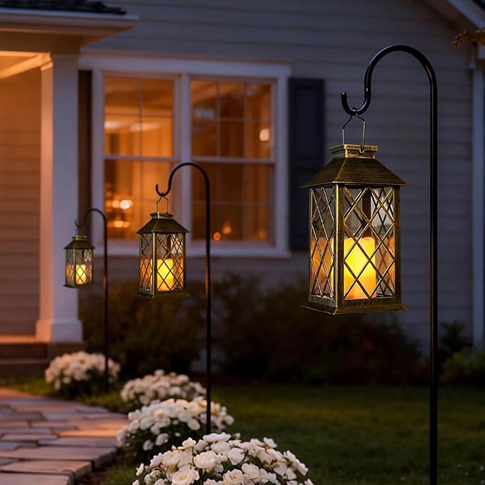 TAKE ME 14" Solar Lanterns Outdoor Waterproof Garden Lanterns Flameless Candle Mission Lights for Table,Outdoor,Party Mothers Day Gifts ( 2 Packs Brush-Painted Antique Bronze Color)