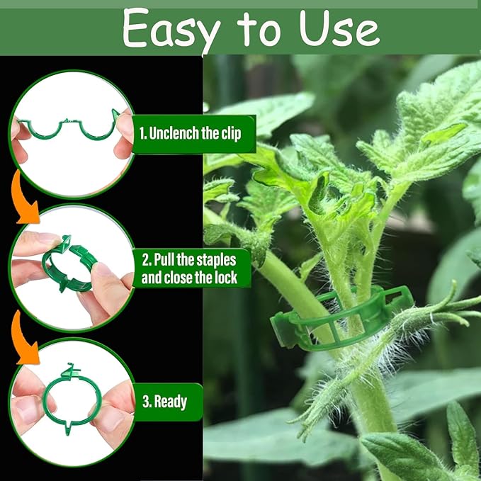 100PCS Green Plastic Support Clips, Tomato Clips, Garden Clips, Trellis Clips, Vine Clips for Climbing Plants to Prevent Tomatoes from Pinching or Falling Off