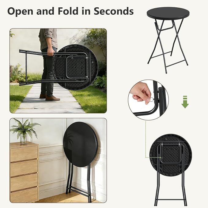 Folding Table, 32 Inch Foldable Cocktail Bar, High Top Round Folding Tables No Assembly, Portable Bistro & Commercial Furniture for Wedding, Banquet, Party, Indoor Outdoor Use