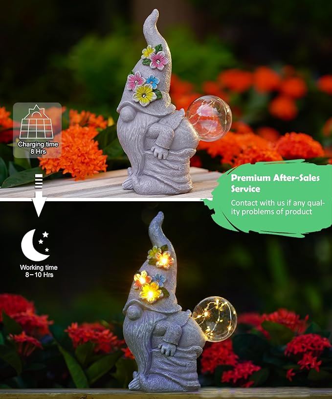 Qeeman Garden Decor Gnome Blow Bubbles: Outdoor Decorations Yard Art Statues for Patio Balcony Lawn Figurine - Gifts for Mom Grandma