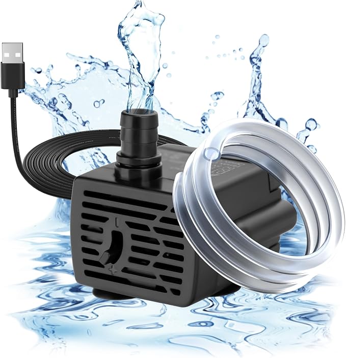 DaToo DC 5V USB Water Pump For Fish Tank 3W Mini Submersible Water Pump With Tubing And Flow Adjustment Function Small Fountain Pump For Pet Fountain Aquarium Hydroponics Desktop Fountain 190L/H