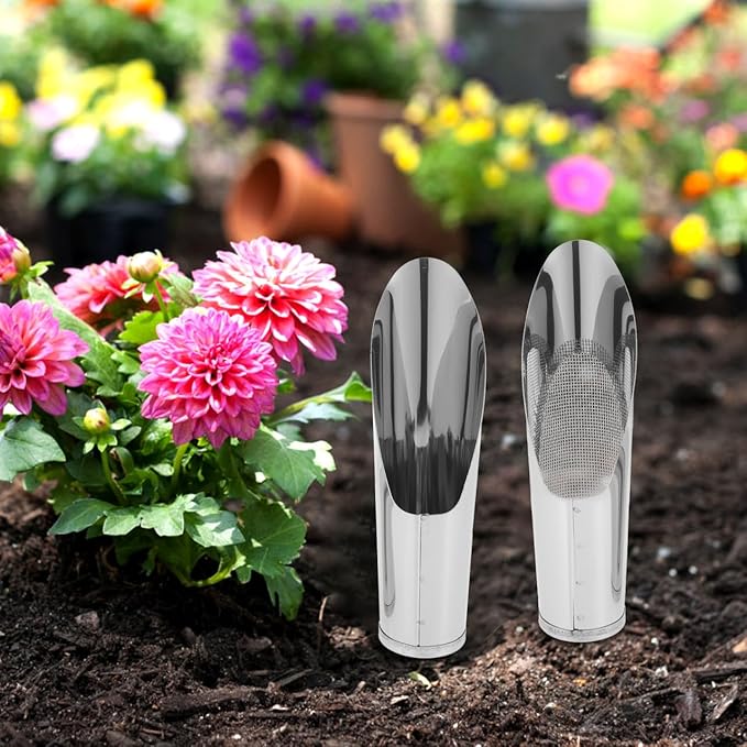 BESTonZON 2Pcs Small Soil Scoop and Sifter Set, Stainless Steel Bucket Shovel Bonsai Tools for Indoor Plants, Dirt Scooper Potting Spade for Succulent