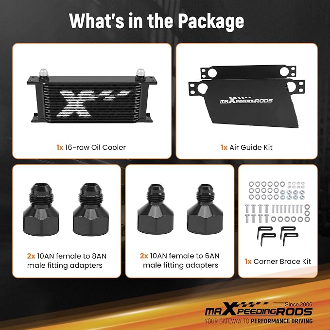 maXpeedingrods 16 Row Engine Oil Cooler, 10AN Stacked Plate Transmission Engine Oil Cooler Universal British Radiator Aluminium Black