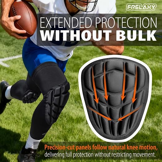 Frelaxy Wrestling Knee Pads, 3D Protective Compression Leg Sleeves, Padded Knee Sleeve for Wrestling, Basketball, Volleyball, Baseball, Knee Protective Gear for Youth, Women & Men (1 Pair)