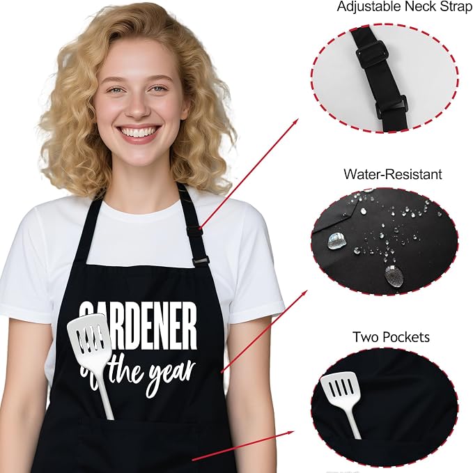 Funny Garden Aprons for Women with Pockets, Adjustable Water-Resistant Gifts for Gardener Mom Wife Plant Lover