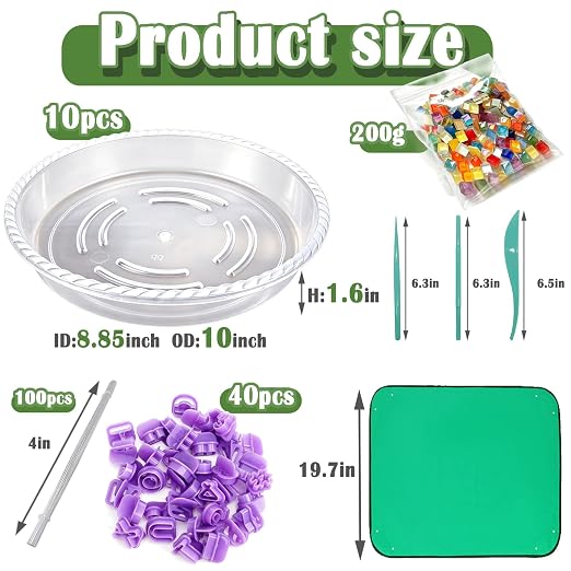 10 Set Reusable DIY Stepping Stone Mold Kit for Family Includes Round Cement Molds, Mosaic Tiles,Letter Mold Tiles,Carving Tools,Mat & Wire Outdoor Walkways Pavement Decoration ((10")