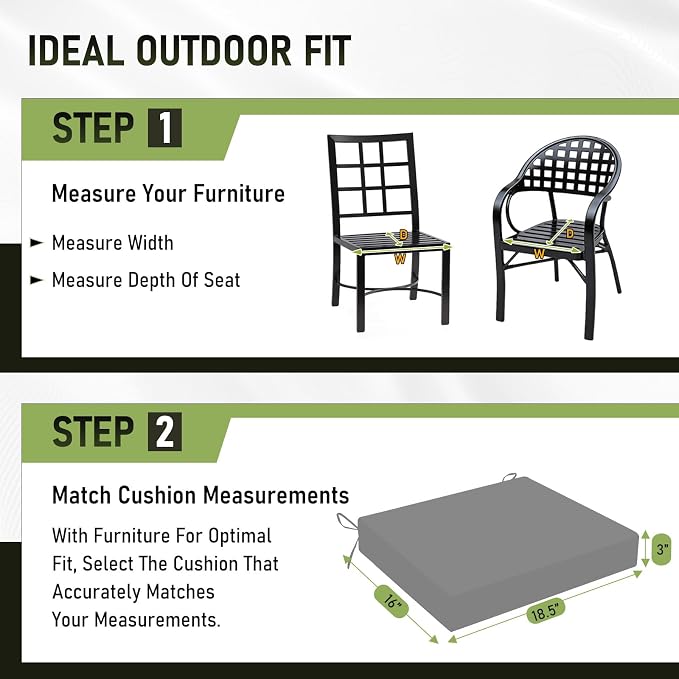 Basic Beyond Outdoor Chair Cushions Set of 4, Square Corner Outdoor Cushions for Patio Furniture, Water Resistant Patio Chair Cushions with 2 Ties, 18.5x16x3, Light Grey