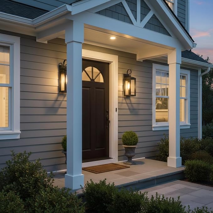 Large Outdoor Wall Light Fixtures 2-Pack, Anti-Rust Porch Lights with Clear Glass, 17" Modern Farmhouse Black Exterior Lighting Fixtures, Waterproof Outside Sconce Coach Lights for Garage House
