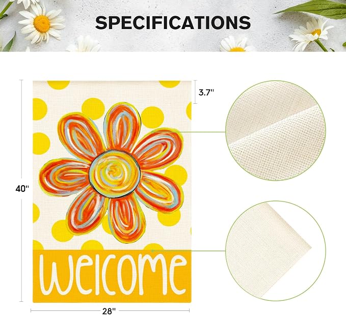 AVOIN colorlife Summer Floral House Flag 28x40 Inch Double Sided Outside, Polka Dots Seasonal Welcome Yard Outdoor Flag