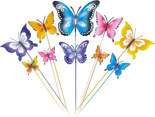hogardeck Garden Decor for Outside, Set of 10 Metal Butterfly Decorative Garden Stakes for Spring Decor, Yard Art Garden Decorations for Outdoor Lawn Pathway Patio