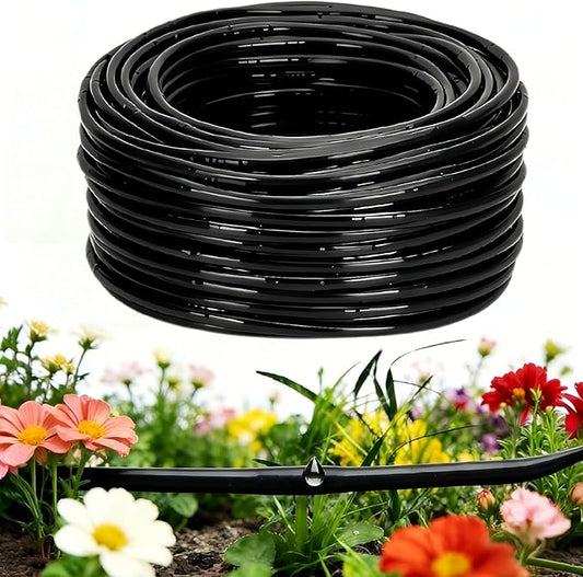 1/4" Drip Irrigation Tubing with 6" Emitter Spacing, (250 Ft Roll) Hydroponics Dripline with Built-in 0.5 GPH Dripper, Saving 80% Water, Drip Line for Garden Beds and Dense Planting Areas (Black)