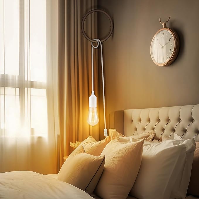 2Pack Plug in Hanging Light Kit, E26/E27 Vintage Hanging Lights with Plug in Cord, Retro Pendant Light Kit, 12FT Cord with On/Off Switch, Pendant Light Cord for Hanging Light, White