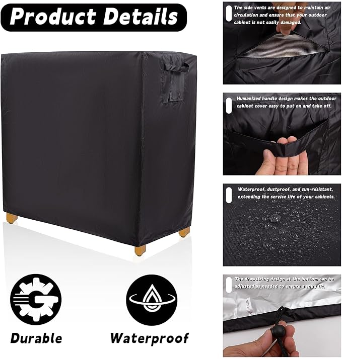 Outdoor Kitchen Cover 39.4x18.1x35.8In,Cabinet Covers Garden Storage Cabinets,Potting Bench Waterproof Table Weatherproof,for Patio Tables Outdoors Shelf Furniture Small Wood Tool Chest Proof(Black)