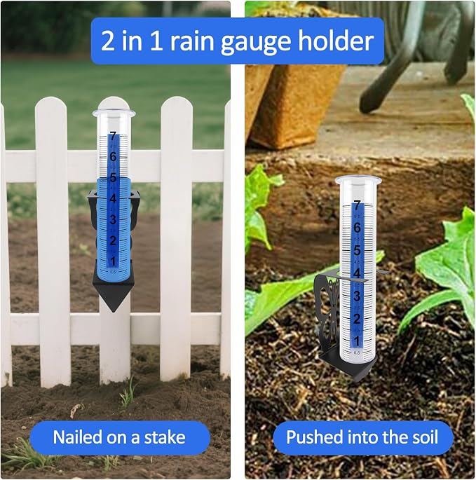 TBWHL Accurate Rain Gauge Outdoor,7" Rain Gauges Outdoors Best Rated with Stainless Steel Butterfly Shape Rack Holder, Thickened Plastic Large Precise rain Guage for Yard Fence Garden Lawn Farm