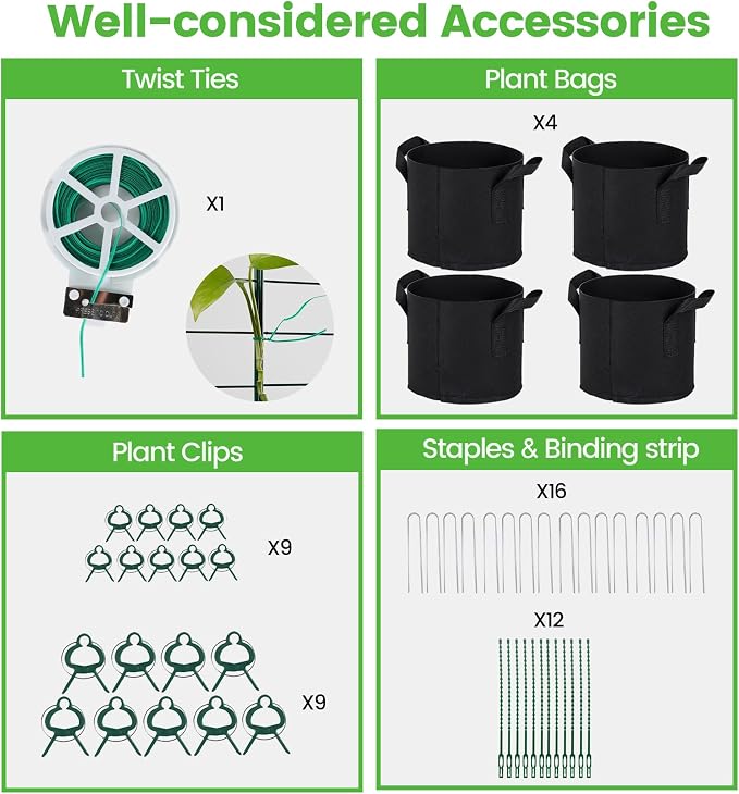 Foldable Cucumber Trellis - 2 Pack, 48" L x 34" W A-Frame Trellis, Climbing Plants Support Raised Bed Trellis with Twist Ties & Plant Bags for Outdoor Yards Gardens