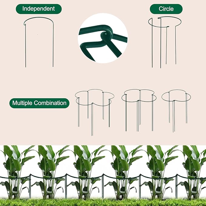 Tall Heavy-Duty 24in Plant Support Stakes - 16 Pack Peony Cages & Supports for Outdoor Plants, Half-Round Garden Stakes for Hydrangea, Roses with Extension Stakes