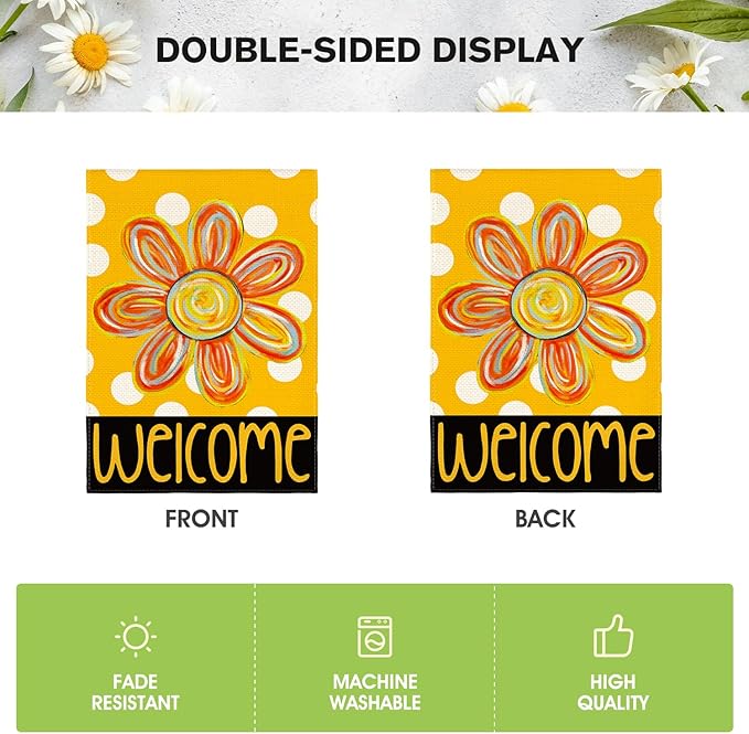 AVOIN colorlife Summer Floral Garden Flag 12x18 Inch Double Sided Outside, Polka Dots Welcome Seasonal Yard Outdoor Flag