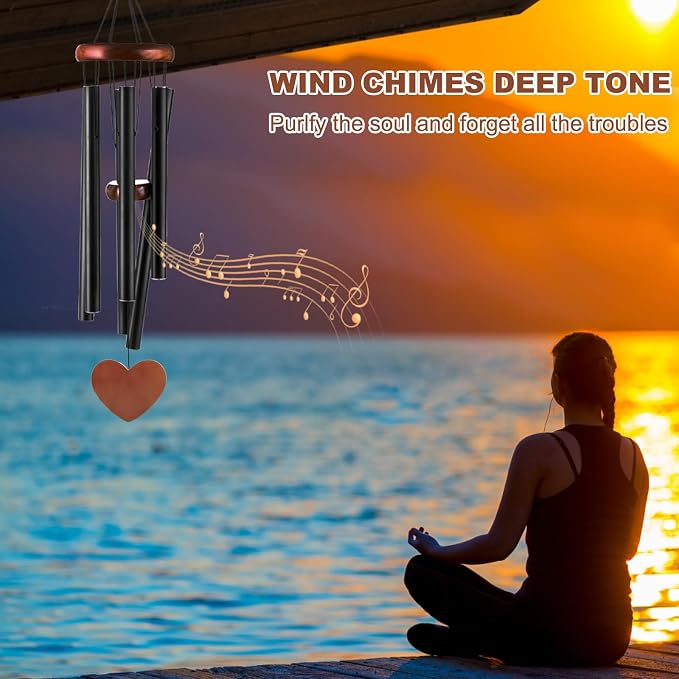 Black Metal Wind Chimes Outdoor Large, Modern Aluminum Deep Tone Tubes, Decorative Hanging Wind Chime for Patio Garden Porch Yard Balcony, Stylish Home Decor