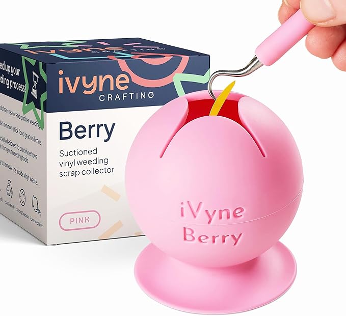 iVyne Berry Suctioned Vinyl Weeding Scrap Collector | Versatile Multi-Surface Suction & Anti-Spill Vinyl Scrap Collector w/ Soft and Flexible Silicone to Protect your Weeding Tools | Pink, 1 Pack