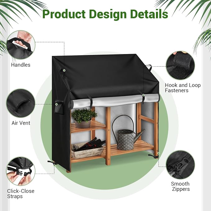 Kasla Potting Bench Cover, Waterproof Cover for Potting Table for Outdoors, Weatherproof Gardening Table for for Outsid Patio Garden Backyard - 35" L×19" W×36/46" H