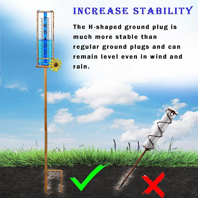 Rain Gauge Outdoor, Freeze Proof Rain Gauges Outdoors Best Rated,7" Capacity Detachable Rain Guage with Stake for Yard,Lawn & Garden,Large Clear Number and Scale Rain Measure Gauge,Rain Water Meter