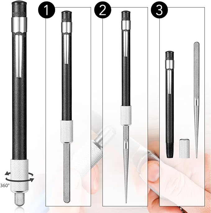 Honoson 2 Pieces Diamond Retractable Knife Sharpener Steel Sharpening Rod for Kitchen Outdoor Serrated Stick Tools (Silver, Black)