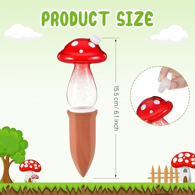 Teenyyou 3 Set Glass Self Watering Globes with Terracotta Self Watering Spike 12 oz Large Glass Waterer Bulbs Automatic Water Planter Insert Plant Water Device for Indoor Outdoor Plant(Red,Mushroom)