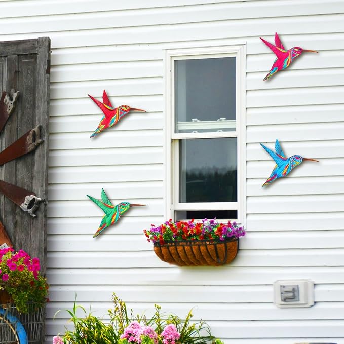 VOKPROOF Metal Hummingbird Wall Decor,Outdoor Fence Art Decoration,Hanging Decorations for Garden,Yard,Patio Balcony,Great Gifts for Family Friends