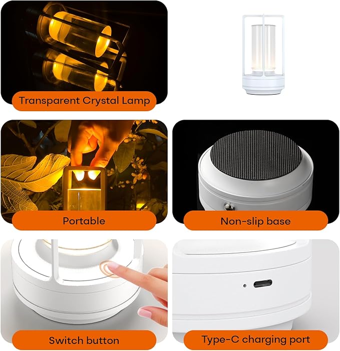 HAPYGI Portable Metal Table Lamp for Indoor/Outdoor,Rechargeable Cordless LED Lamp, 3-Colour Infinitely Dimming Battery Powered Small Desk Lamp, Restaurant/Bedroom/Bar/Coffee/Camping Light (White)