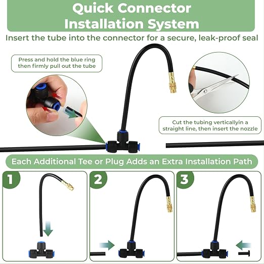 Drip Irrigation System for Watering Garden: 31FT Automatic Atomizing Kits with Parts Include Fittings 1/2" 1/4" Tubing Hose Quick Connect 10 PCS Adjustable Sprinklers for Outdoor Lawn Yard Greenhouse