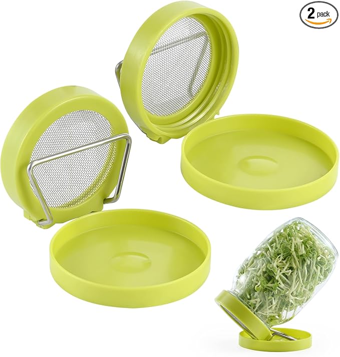Luckyiren 2 Set Seed Sprouter Kit for Wide Mouth Jars - Germination Tray with 316 Stainless Steel Mesh, BPA Free Plastic Drip Tray & Tilted Lid for Bean Sprouts, Broccoli, Alfalfa, Microgreens