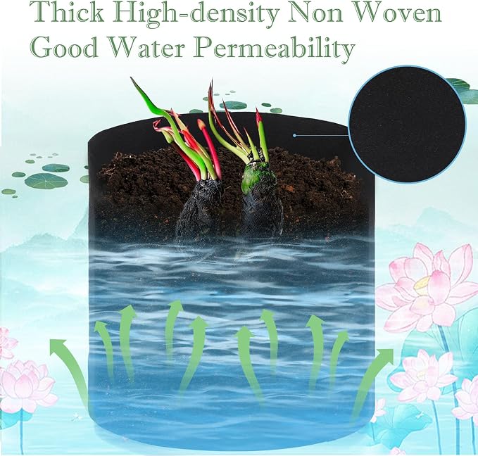 8Pack Lily Plant Pots for Pond, Thickened Nonwoven Plant Fabric Pots with Handles, Durable Breathe Reusable Fabric Plant Bags for Aquatic Plants, Potato, Carrot, Onion, Flower