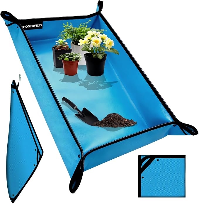 Plant Transplanting Mat - Thickened Waterproof Potting Mat, Succulent Gardening Mat, Portable Repotting Mat for Mess Control, Indoor Outdoor Use, PVC-Blue, 39.5"x59"