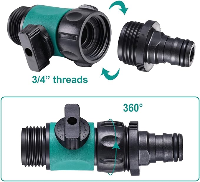 Hotop 12 Pcs Garden Hose Shut Off Valve Plastic Connect Water Hose Turn Off Valve with Anti Leak Standard 3/4 Inch Thread and Rubber Gaskets (Green)