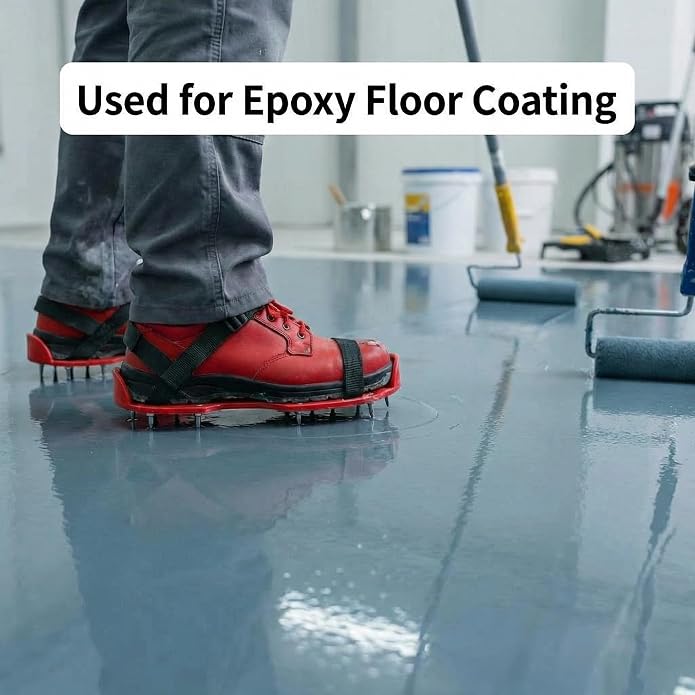 QWORK Gunite Spiked Shoes With 3/4” Short Spikes Perfect For Epoxy Floor, Overlays, Cover Installation, Green Color (Pair)