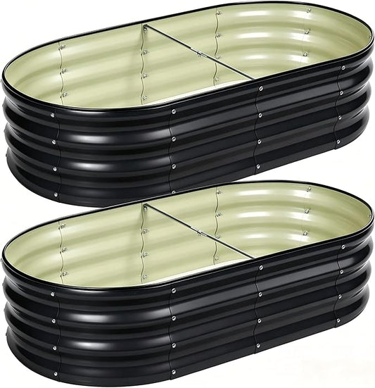 2 PCS Galvanized Raised Garden Bed 4x2x1 Ft, Oval Metal Outdoor Planter Box Kit with Safety Rubber Edge, Easy Assemble Bottomless Large Planting Container for Vegetable, Flower, Fruit, Grey