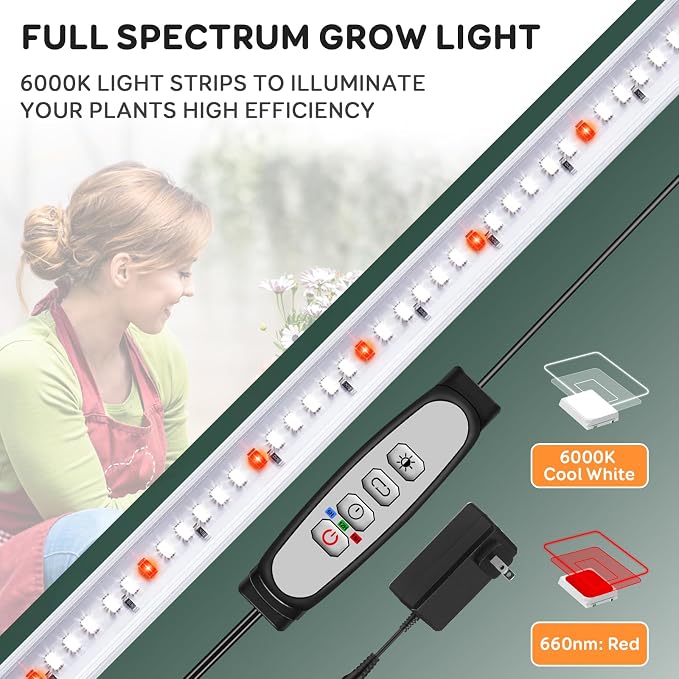 SDOVUERC 4 Bars Grow Light Strips for Indoor Plants with Auto ON/Off Timer 6/12/18H, 5 Dimmable Levels for Shelves Plant Growing(Pack 2)