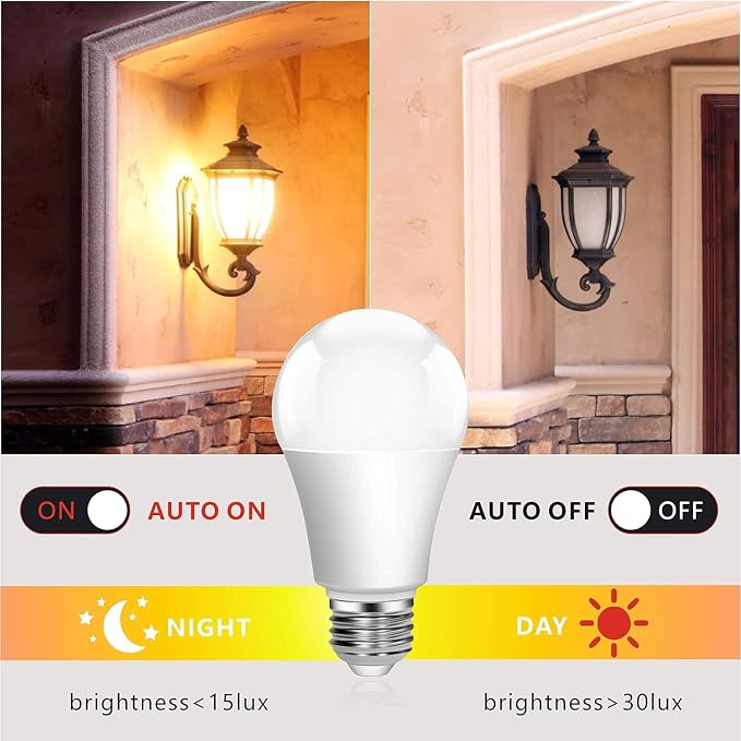 Torkase Outdoor Dusk to Dawn Light Bulbs, Smart Sensor LED Lighting Bulb 13W(100W Equivalent), E26 6000K,6 Pack Built-in Photocell Detector, Automatic On/Off,for Porch Hallway Garage Boundary