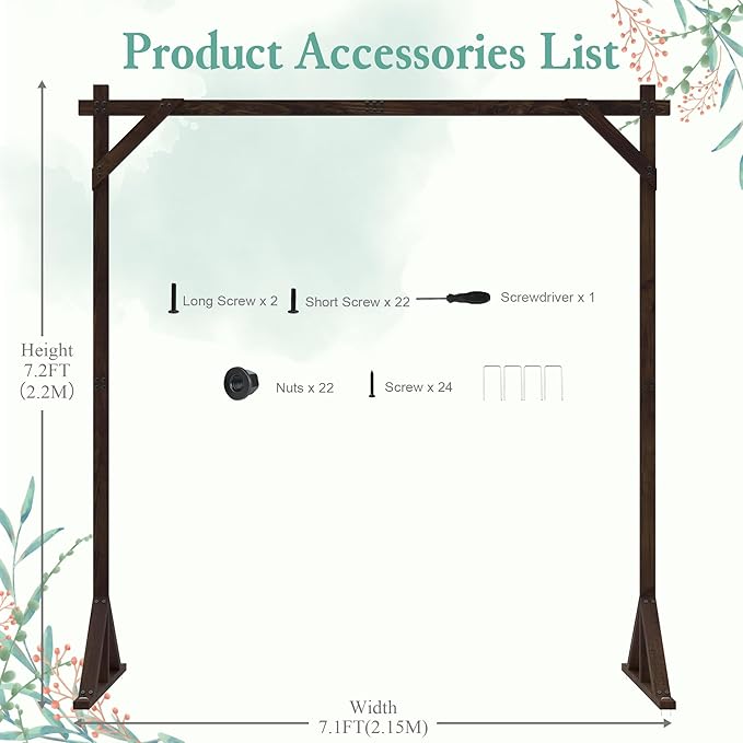 7.2FT Wooden Wedding Arch Square Wood Arches Arbor Backdrop Stand for Ceremony Indoor Outdoor Wedding Party Proposal Scene Garden Beach Forest Rustic Boho Decoration