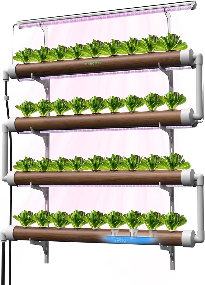 NFT Hydroponics Growing System，36 Pods Wall-Mounted Indoor Garden，Full Spectrum Grow Lights and Powerful Water Recycling System，Opaque PVC-U Hydroponic Pipes，Suitable for Leafy Greens