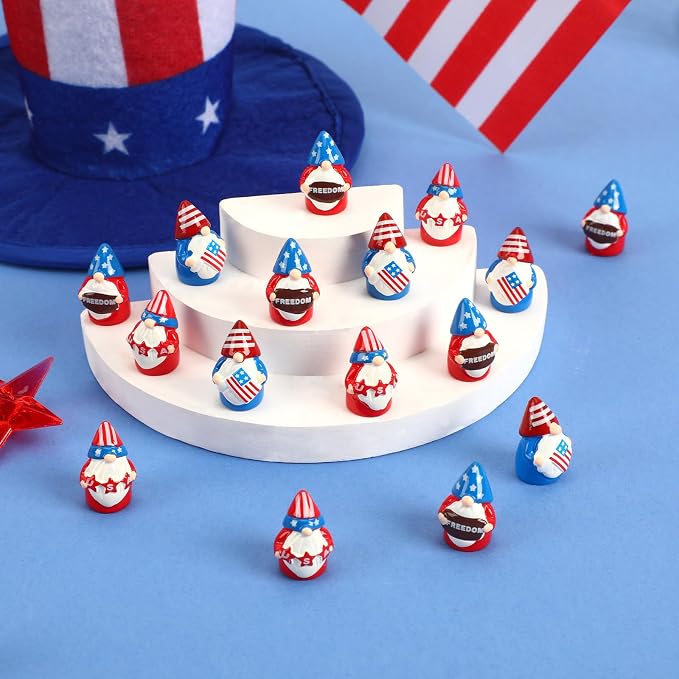Mini 4th of July Gnomes Figurines, 20 Pack Patriotic Red White Blue Resin Ornaments Tiny Gnomes Table Centerpieces Decorations for Independence Veterans Memorial Day Decor Party Favors
