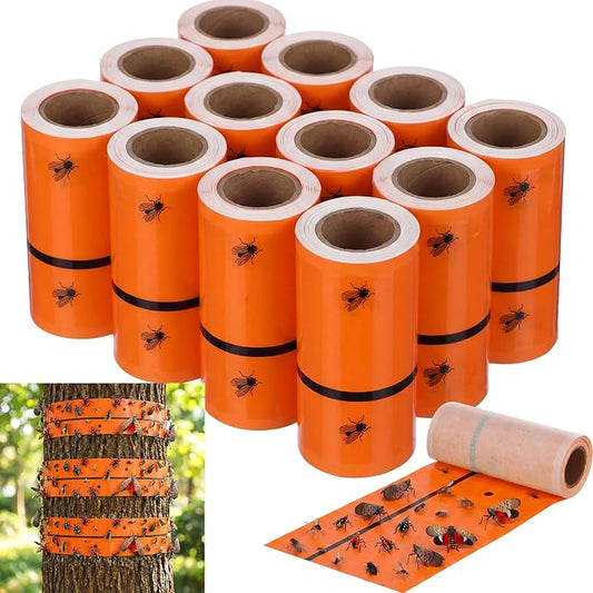 12 Rolls Spotted Lantern Fly Tree Trap 30 Feet Each Roll Lanternfly Tree Outdoor Fruit Fly Sticky Strips Paper Insect Sticky Barrier Trunk Wraps to Protect Plant, Lawn, Garden(Orange)